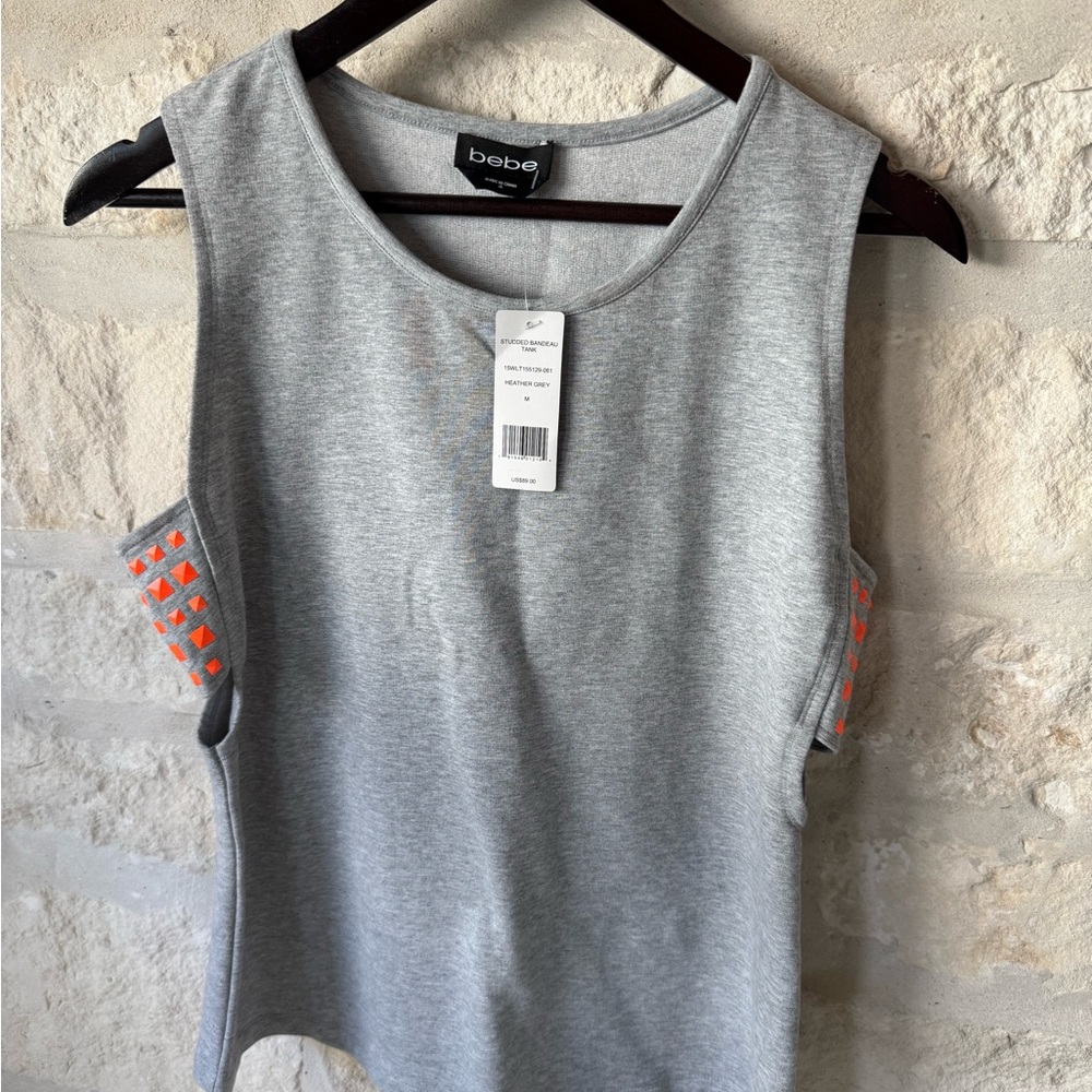 Bebe Gray Muscle Tee with Orange Details